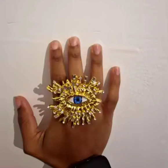 Surrealism Blue Eyes Baroque Eyes Adjustable Ring - Picture 6 of 10